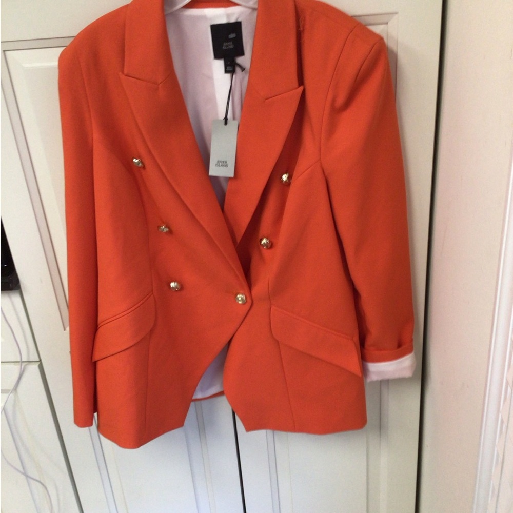 Rivers Island Island Neon Orange Double-Breasted Blazer XL NWT